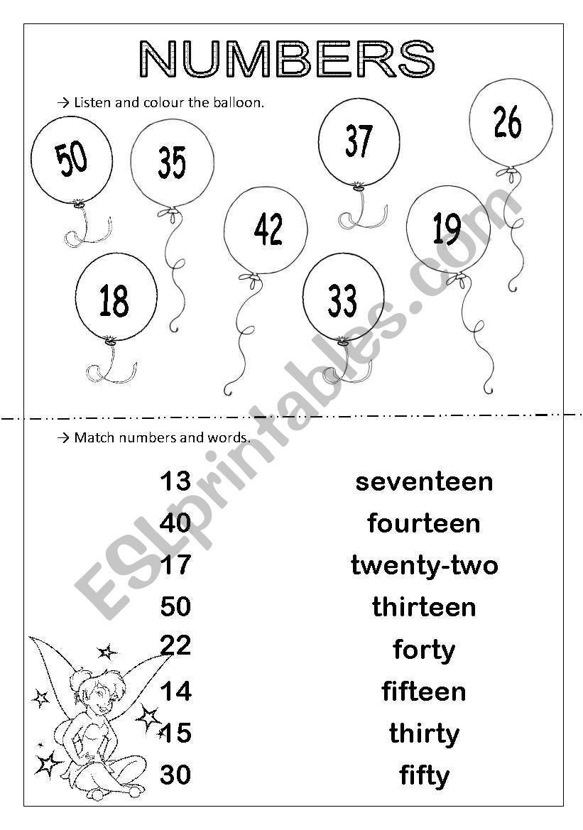 Numbers till fifty worksheet