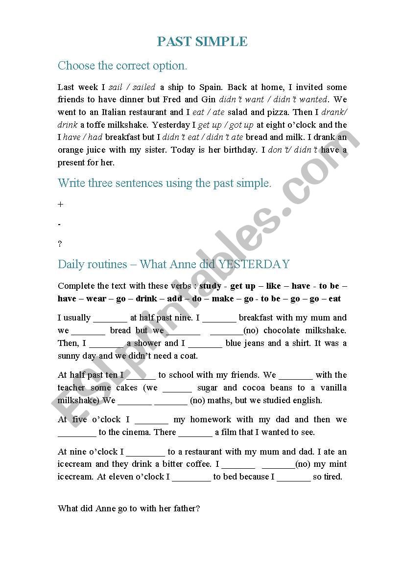 THE PAST SIMPLE worksheet