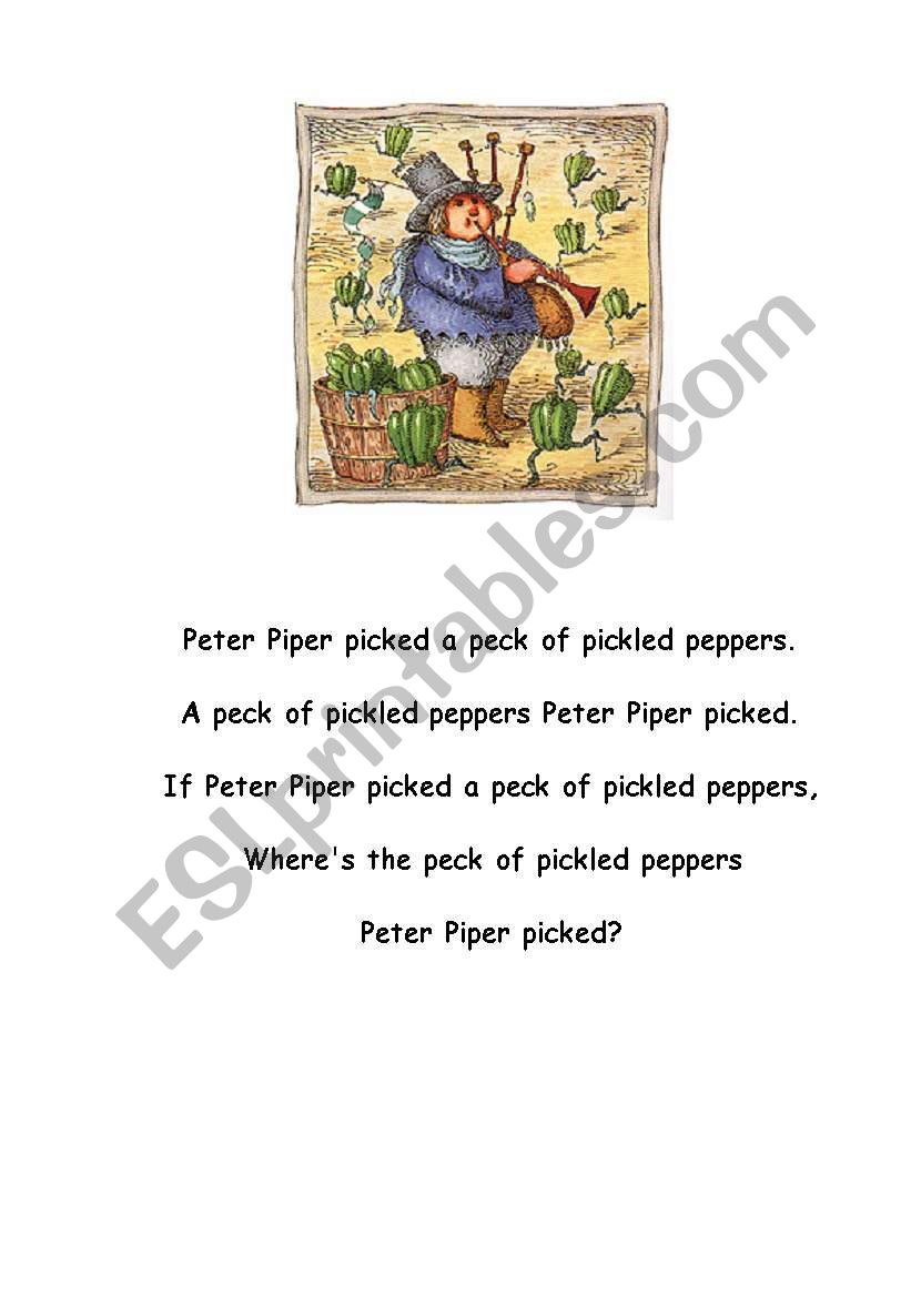 Peter Piper tongue-twister worksheet