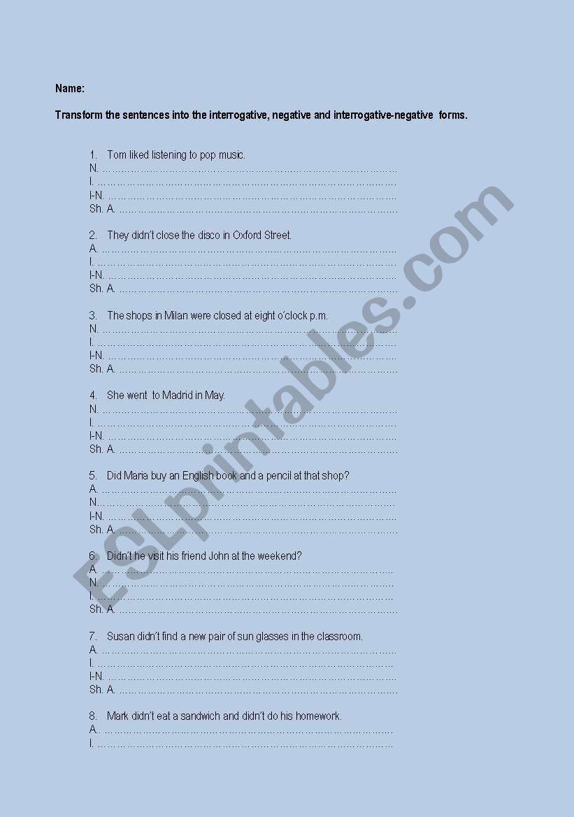 simple past worksheet