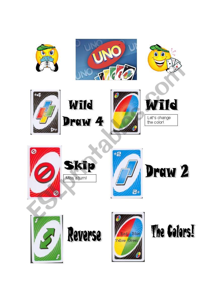 Flashcard to help your students to play UNO