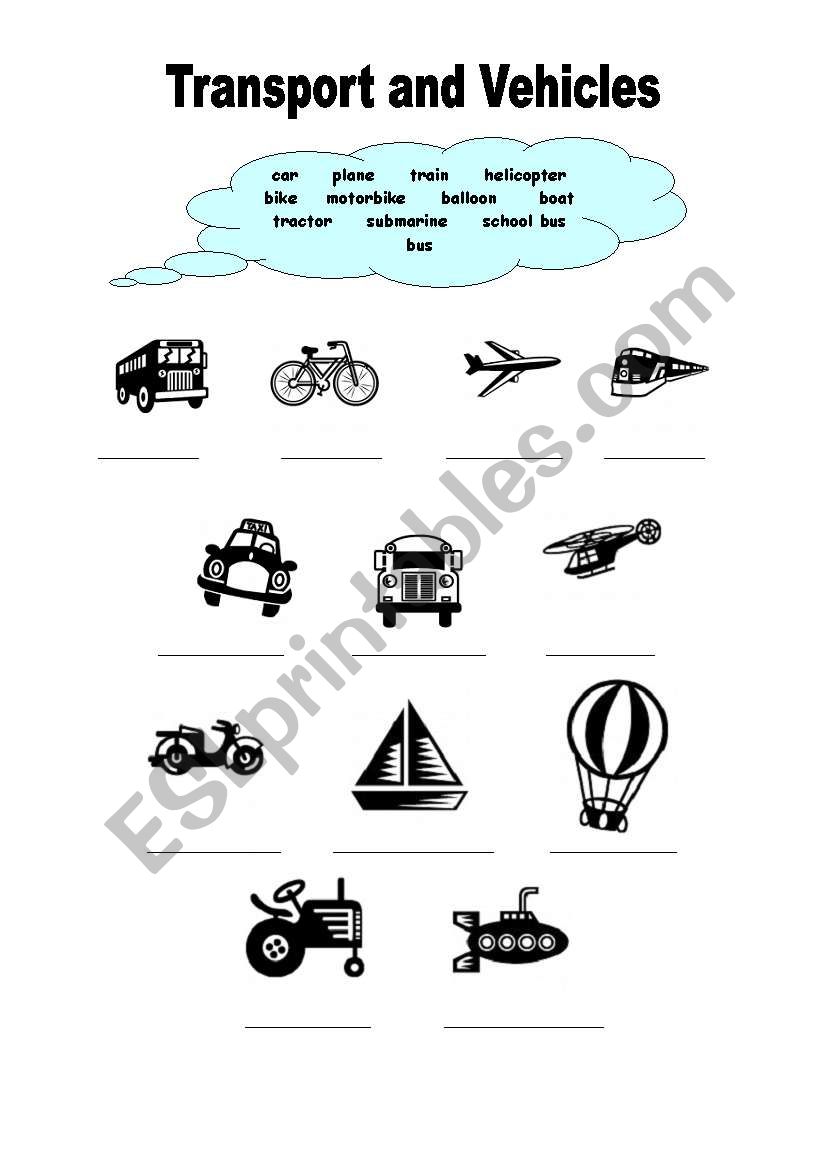 transport and Vehicles worksheet