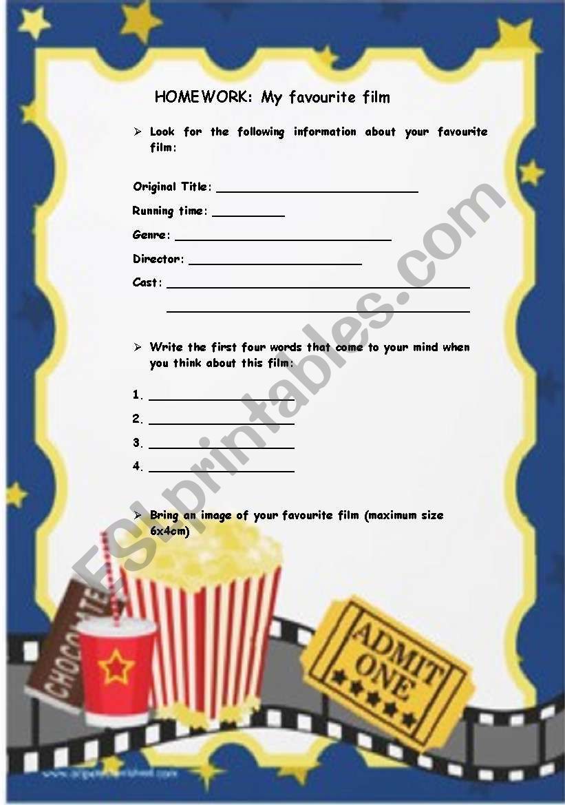 My favourite film worksheet