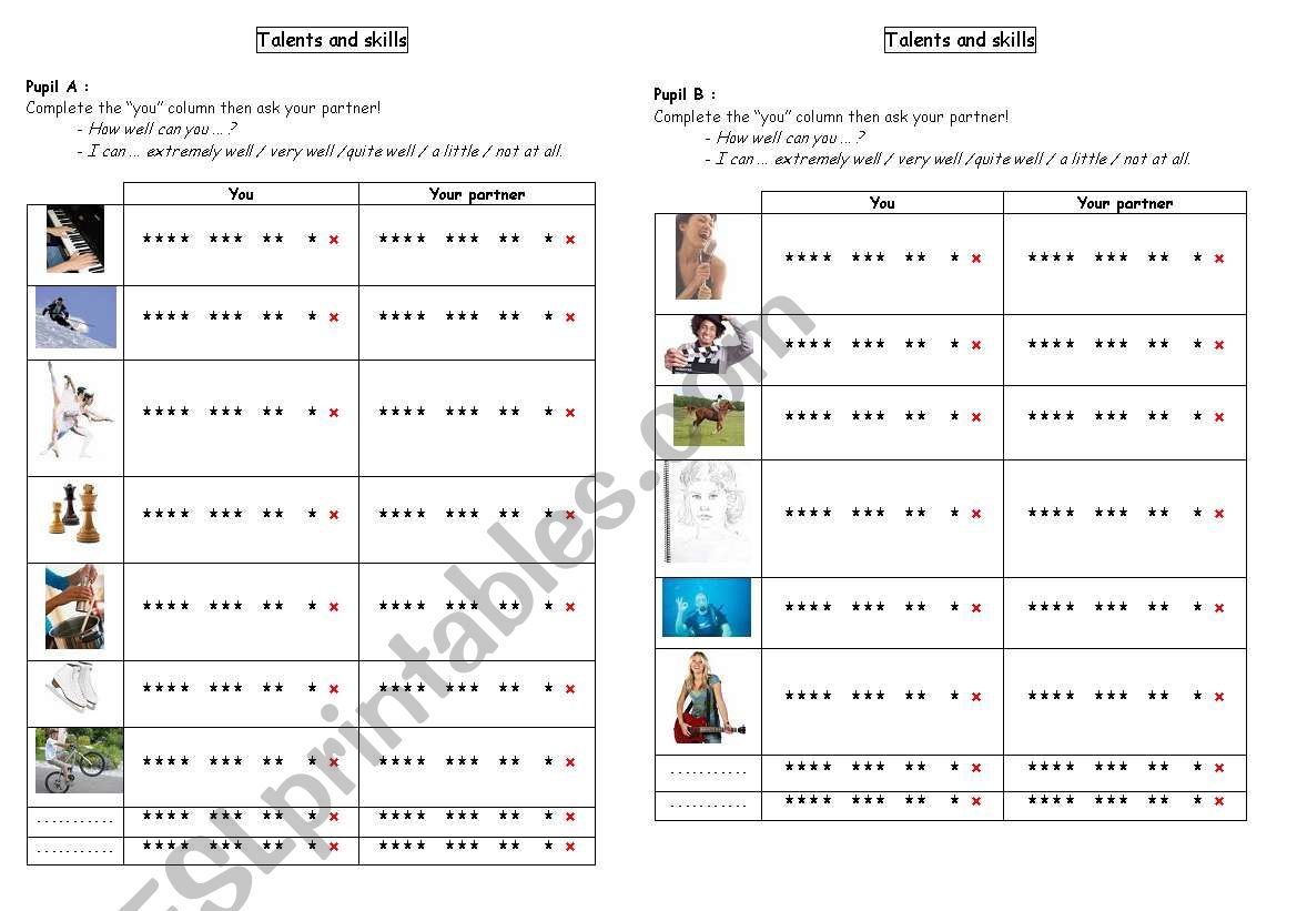 How well can you...? worksheet