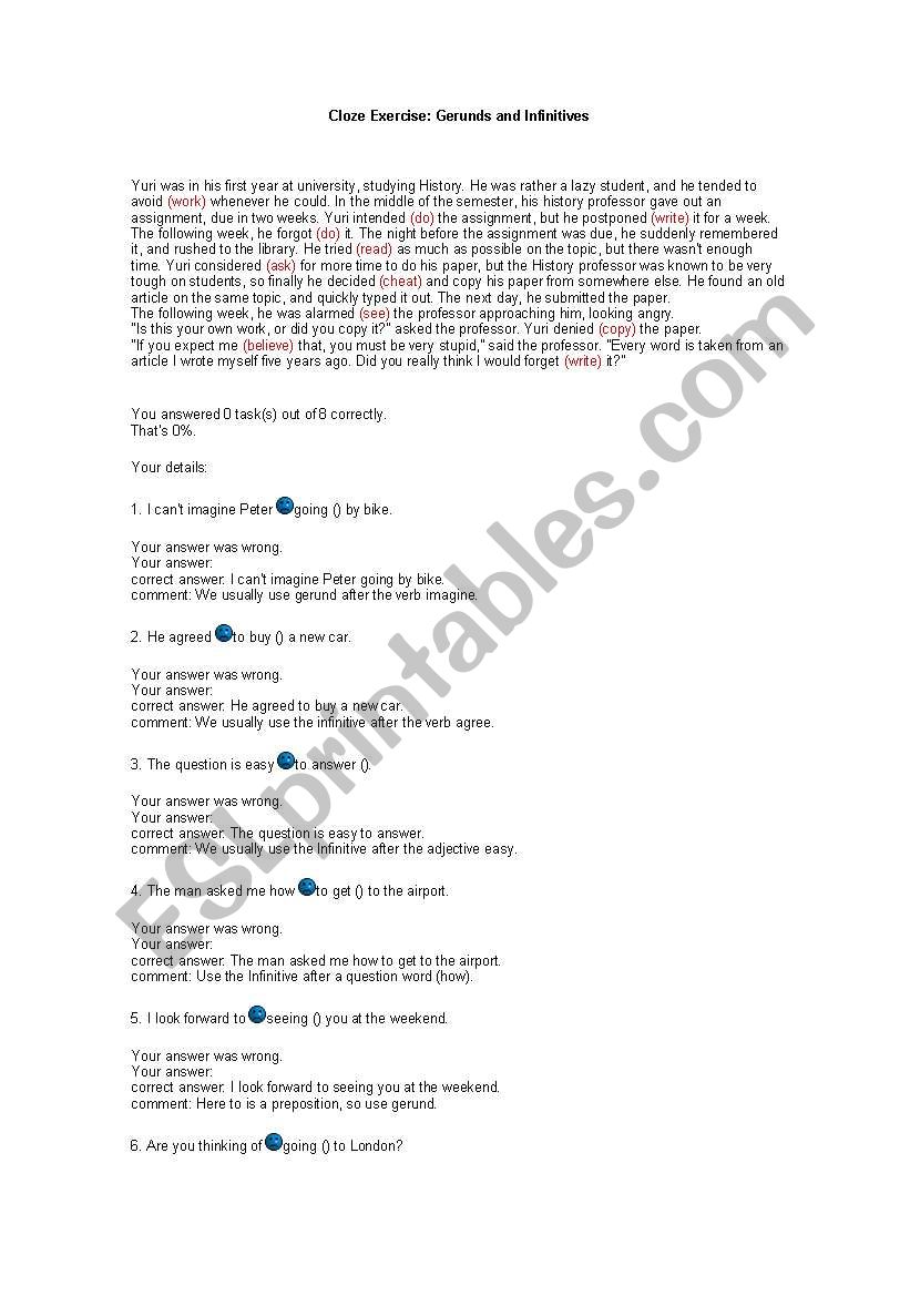 gerunds and infinitives worksheet