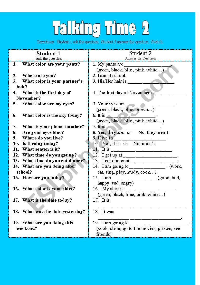 Talking Time 2 worksheet