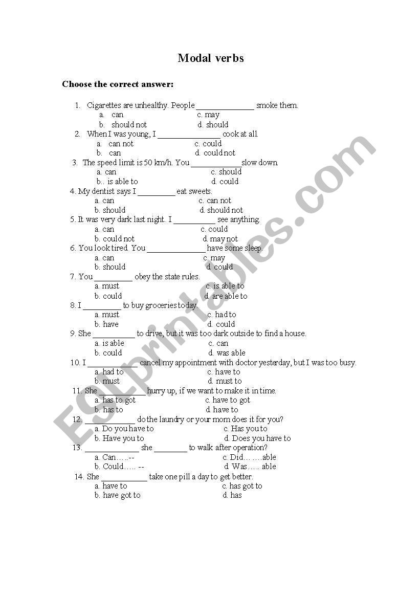 Modal verbs worksheet