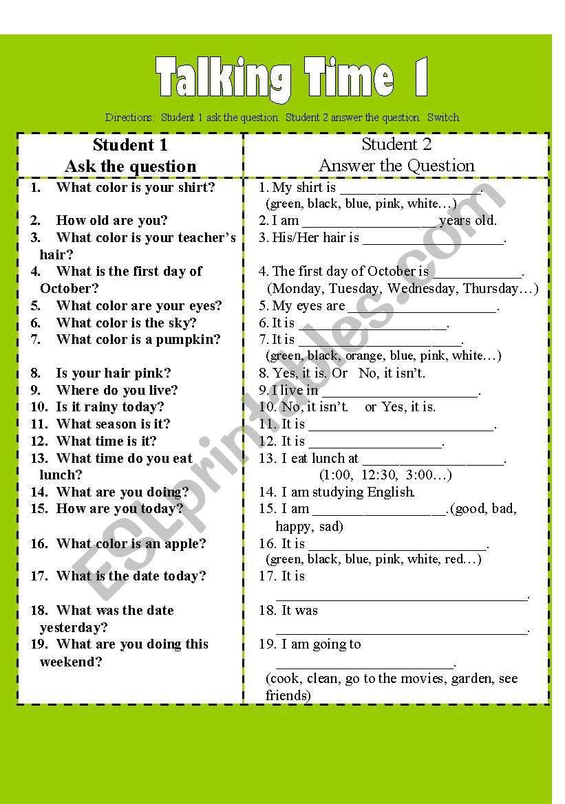 Talking Time 1 worksheet