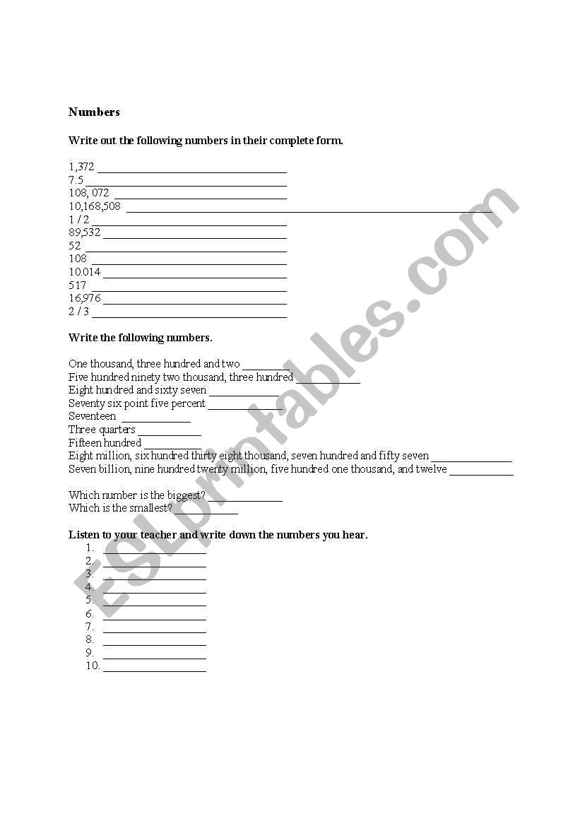 Numbers worksheet