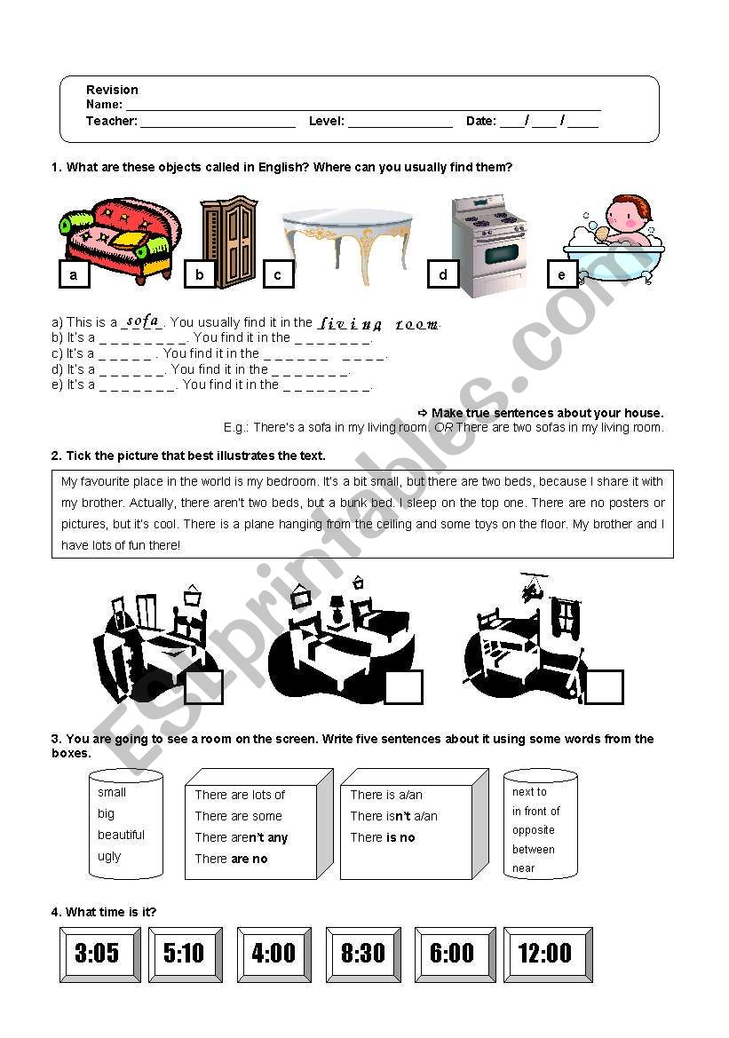 Elementary Revision worksheet