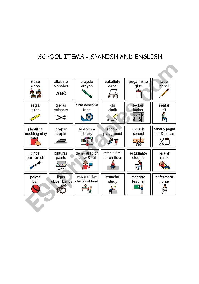 School Items - Spanish and English