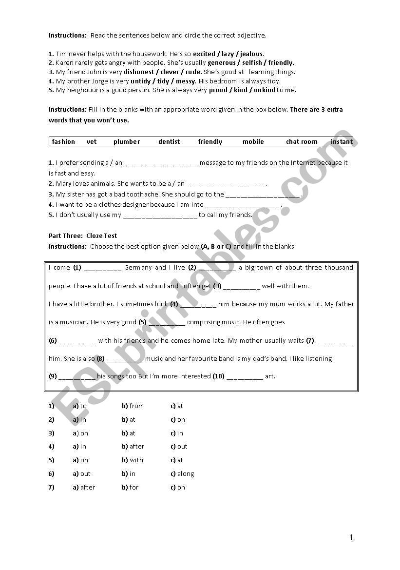 Mixed exercises (dialogue,matching,gap-filling,build-up,cloze test,etc)