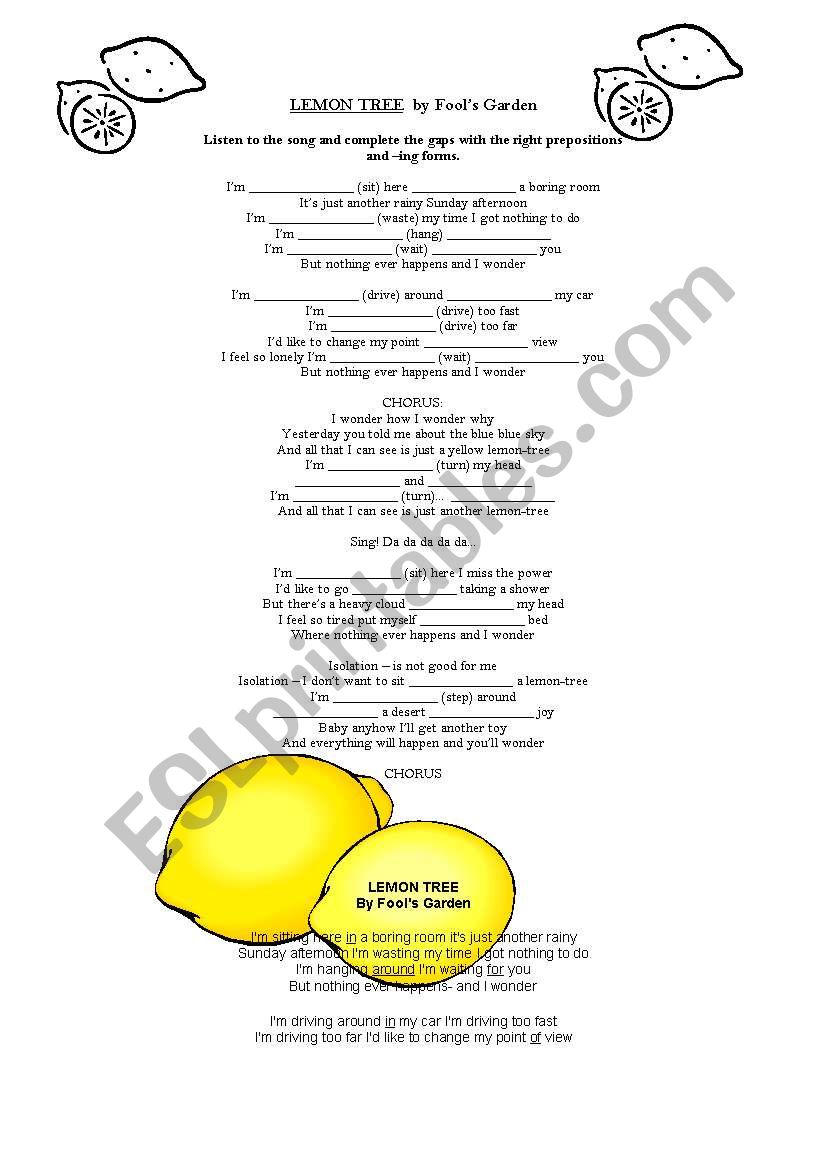 Lemon tree worksheet