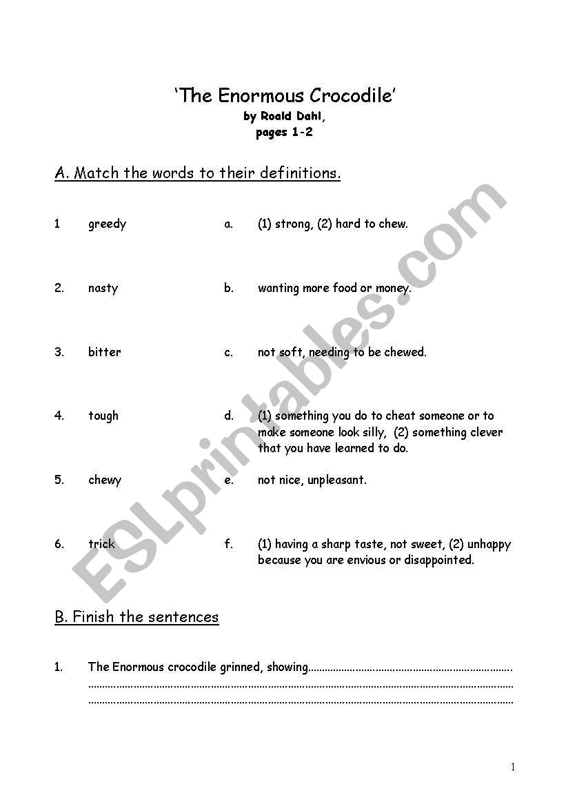 The enormous crocodile worksheet pages 1-2