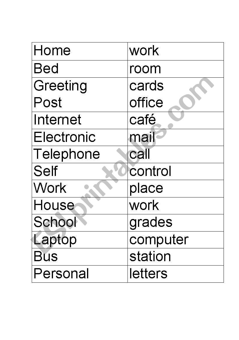 Compound Nouns Match Game Part 1