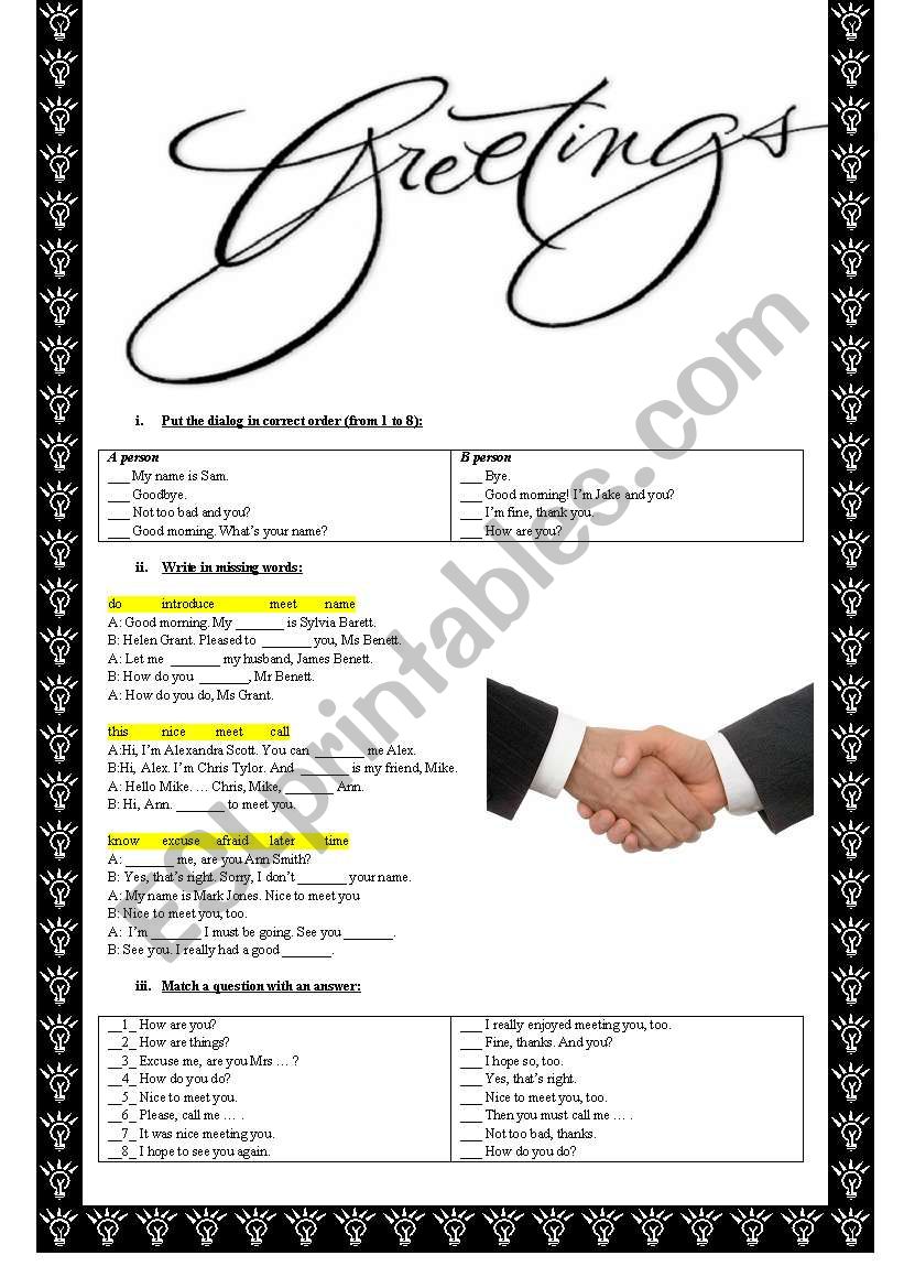 greeting and introducing worksheet