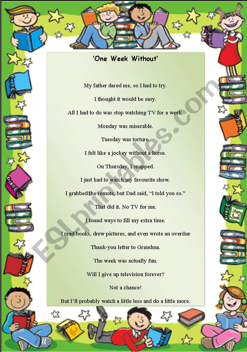 Poem - One Week Without worksheet
