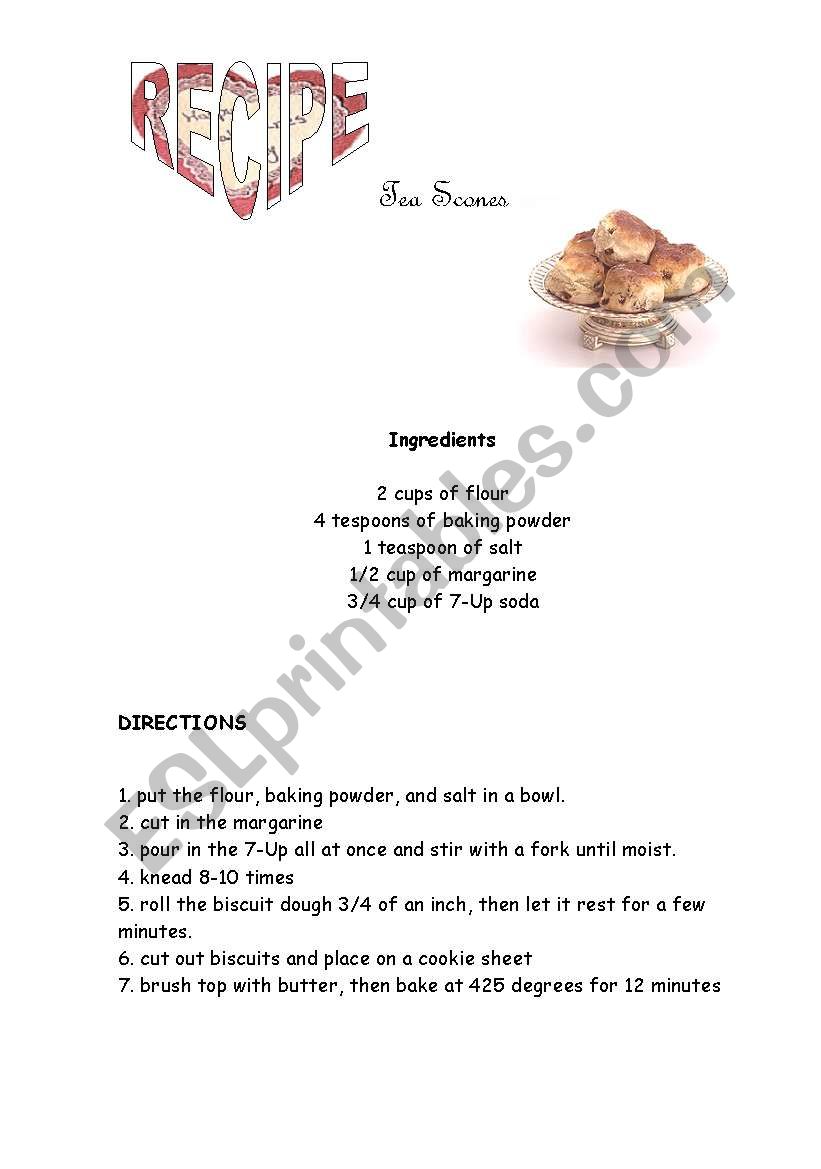 Tea scones worksheet