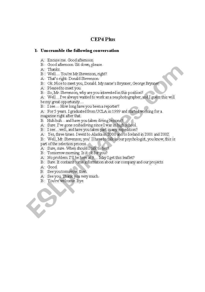 Job interview worksheet