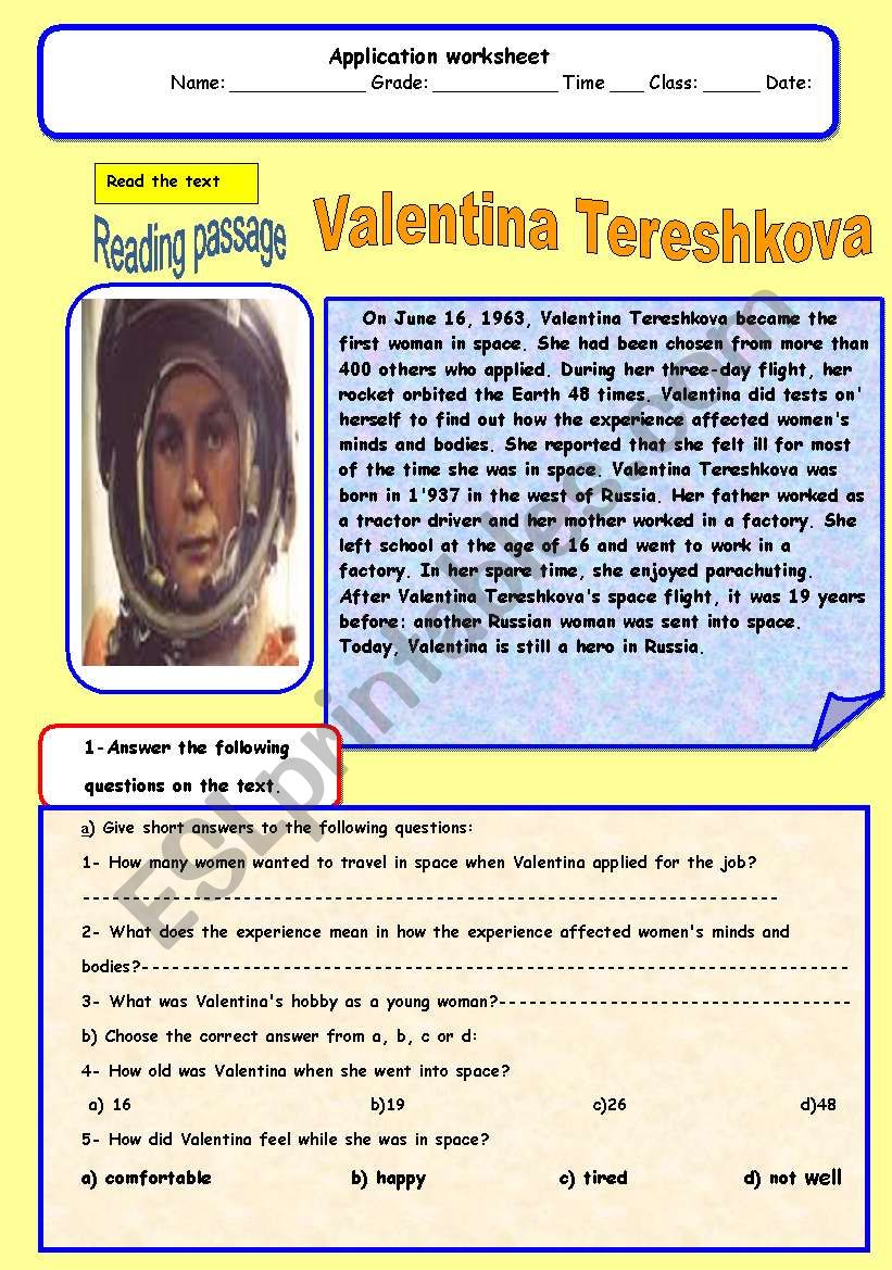 Valentina  Tershkova worksheet