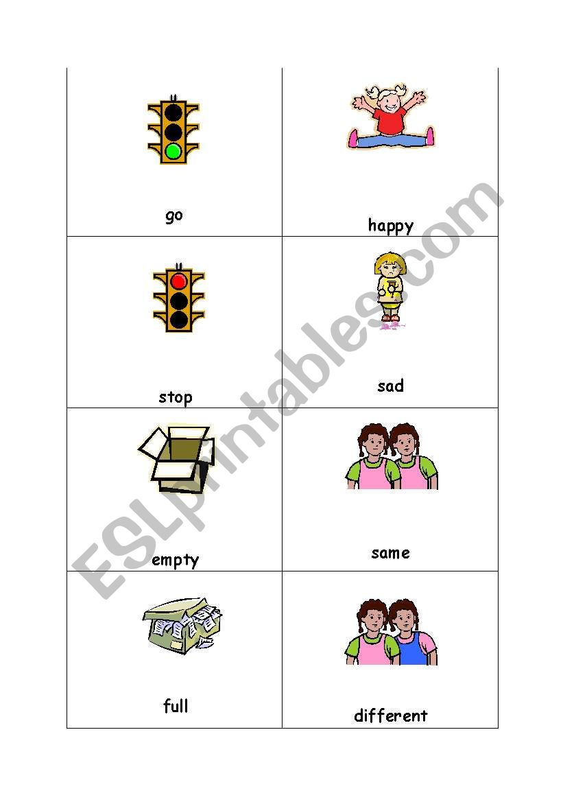 Antonym picture cards set 2 worksheet