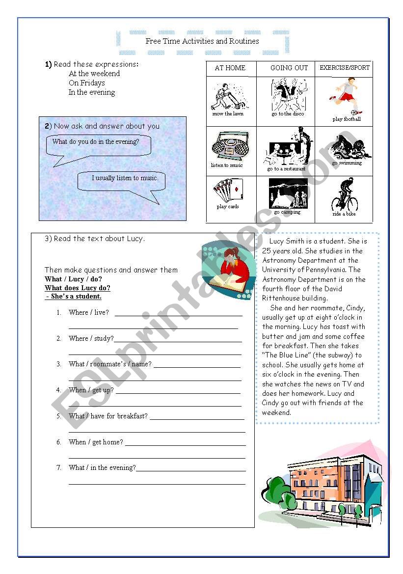 Free time and routines worksheet