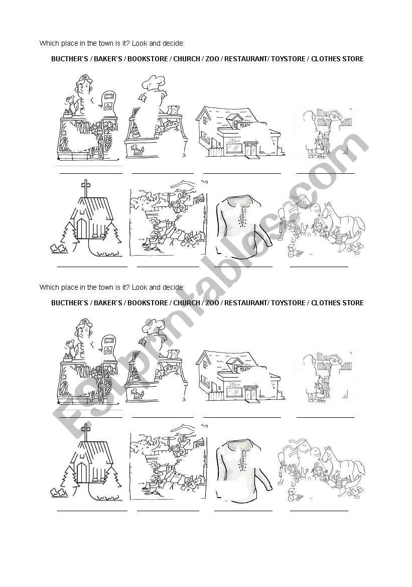 Places in the Town worksheet