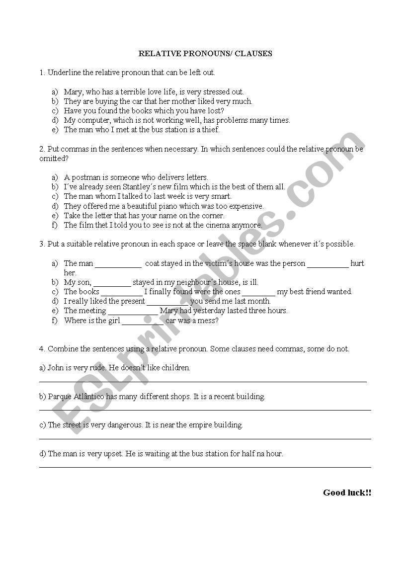 Relative clauses worksheet