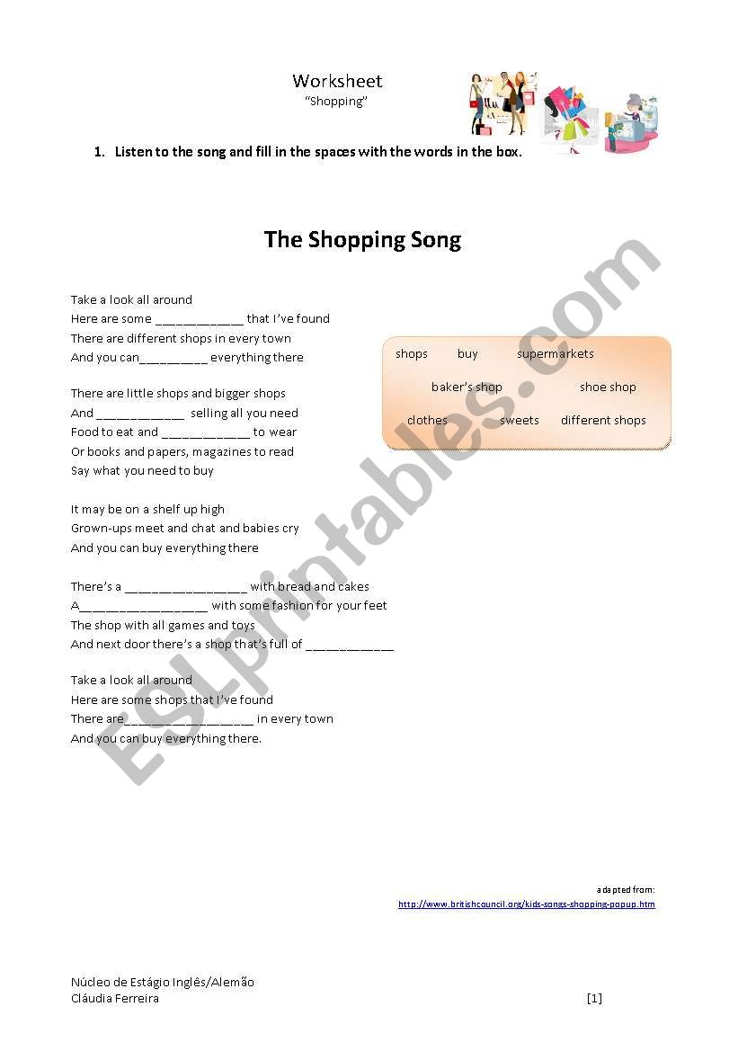 Shopping worksheet