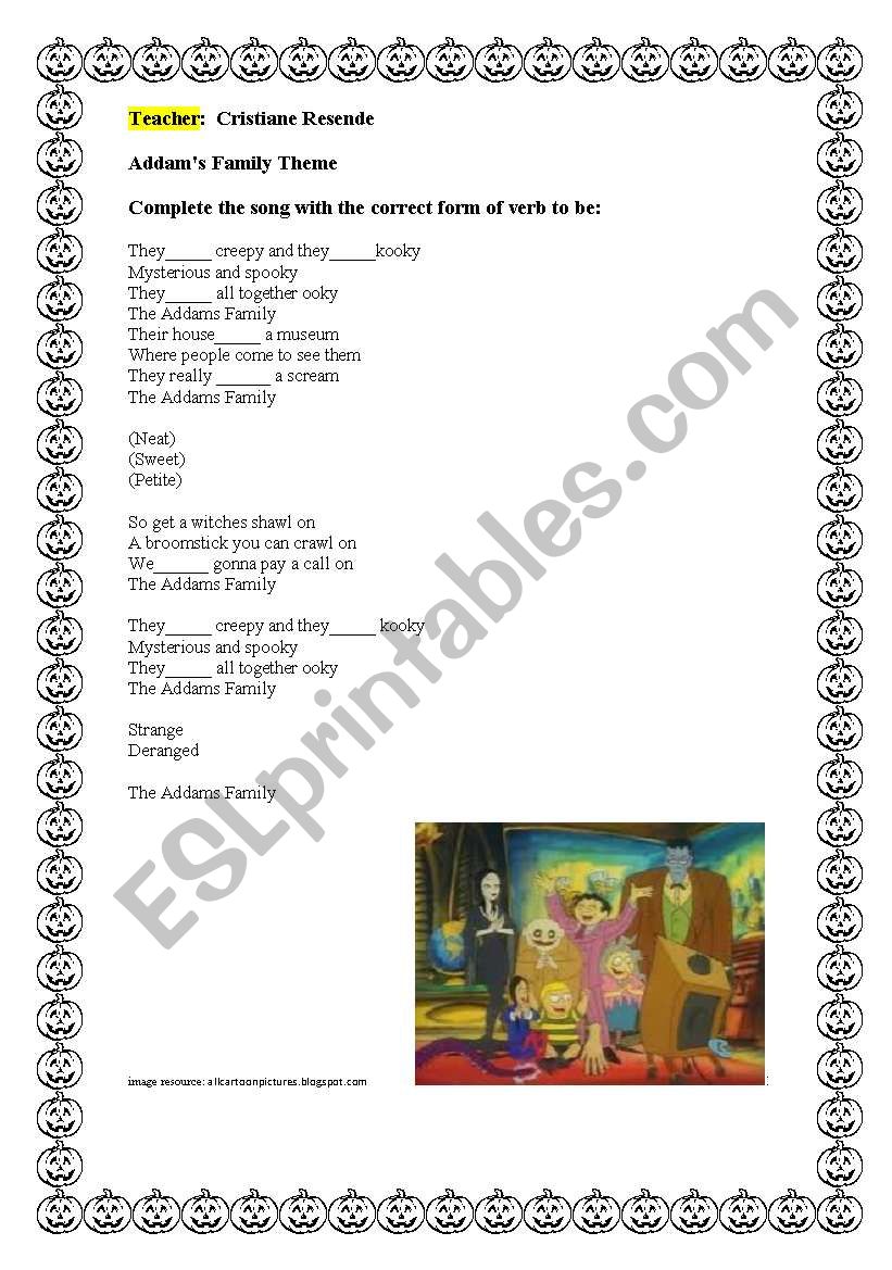 Addams family song theme worksheet