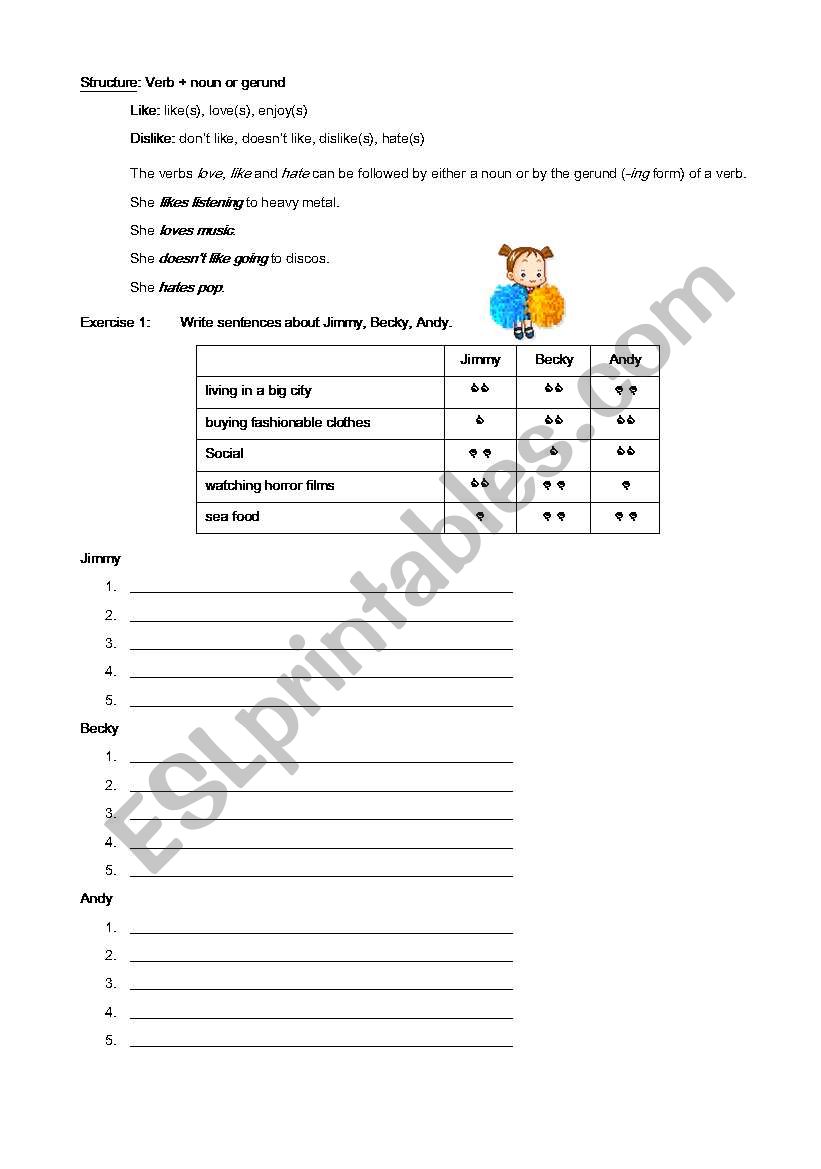 Like and Dislike worksheet