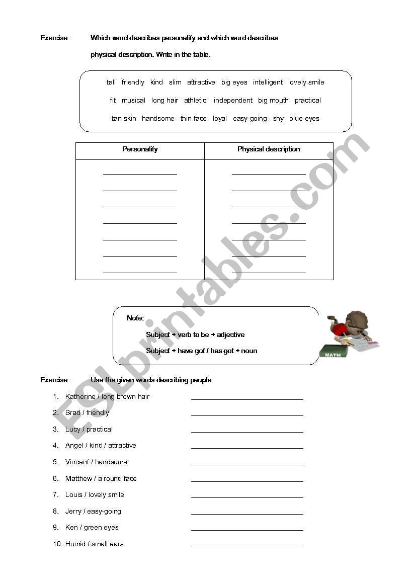 Physical Description worksheet