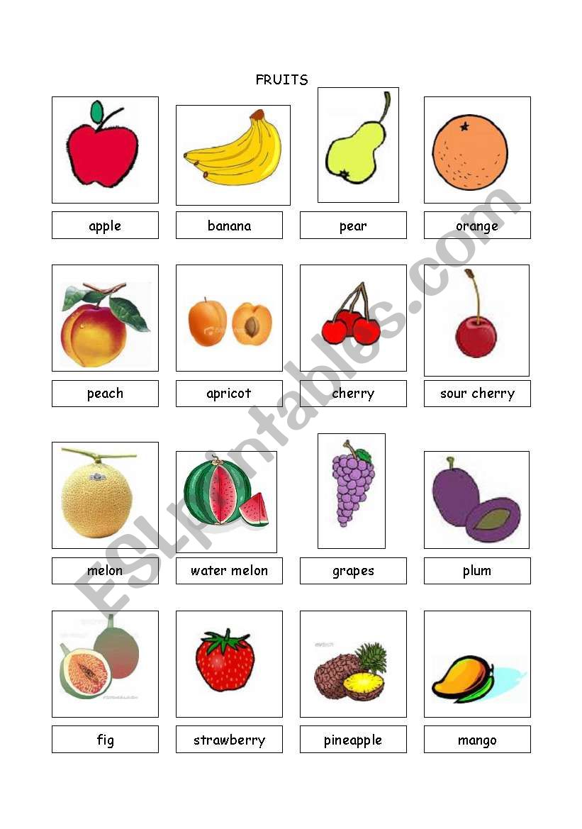 Different kinds of fruit, with a warming up, while , post activity plan. 