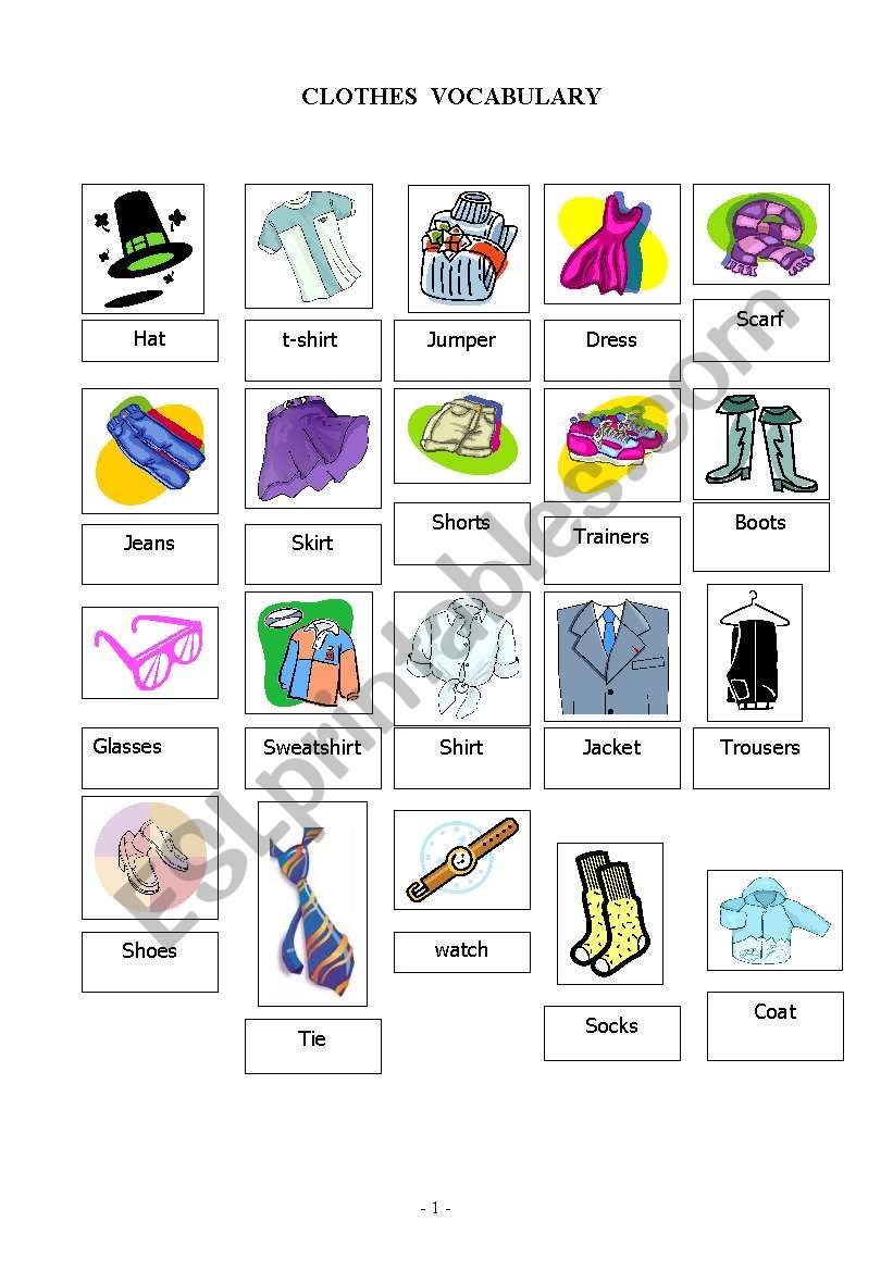 Clothes vocabulary sheet with a lesson plan. 