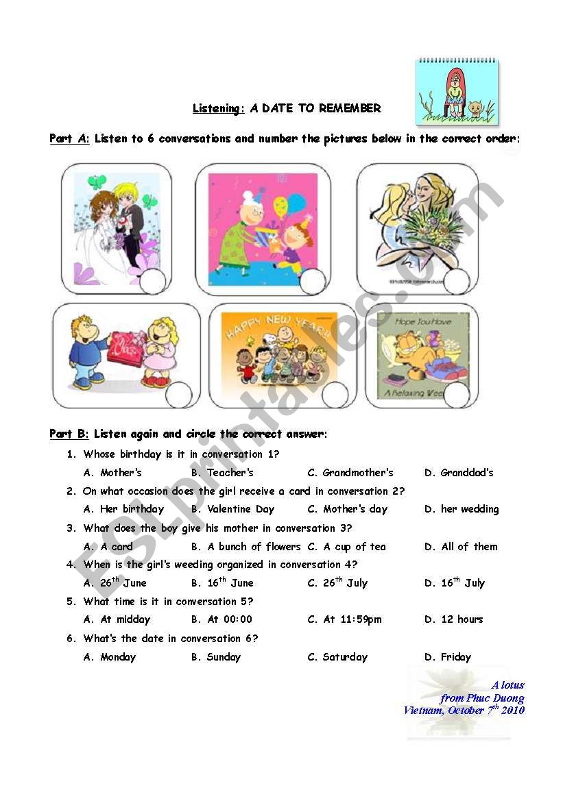 A date to remember worksheet