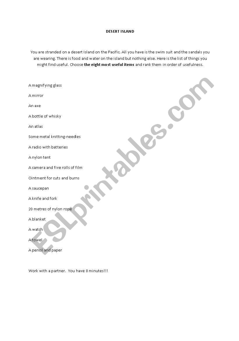 Desert Island worksheet