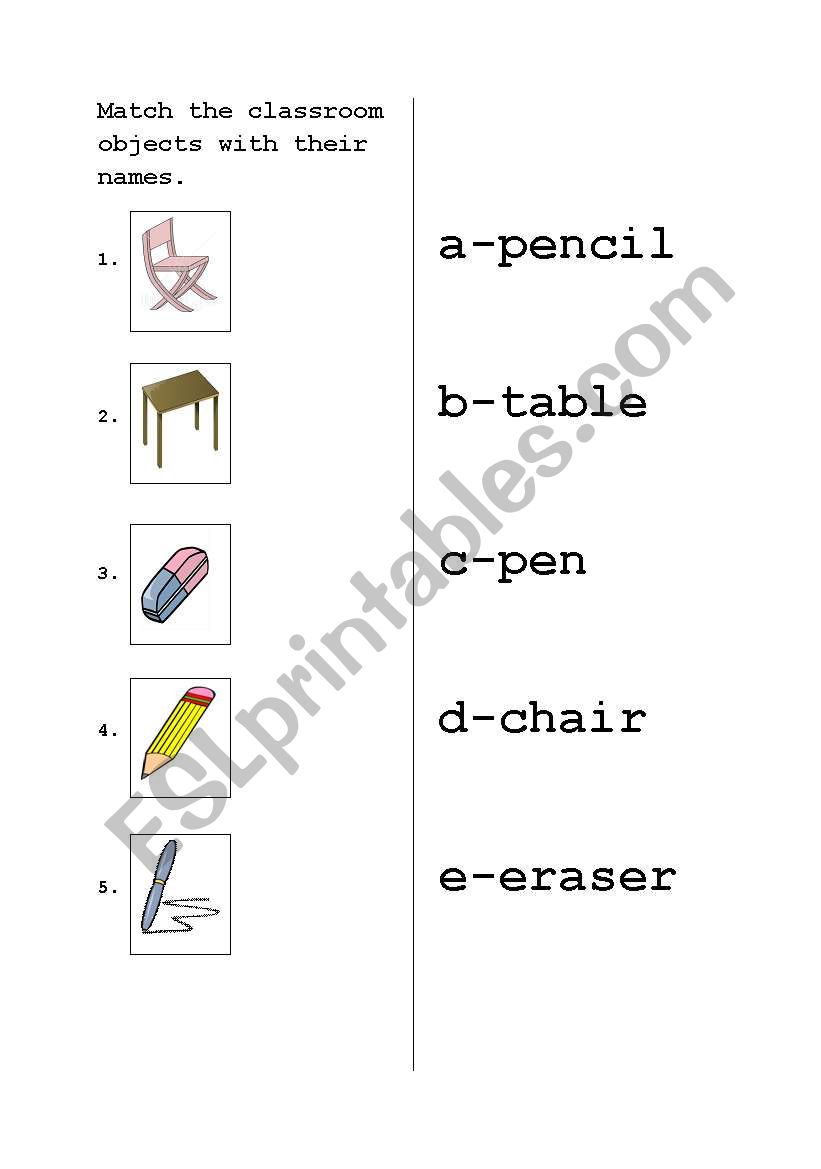 classroom objects worksheet