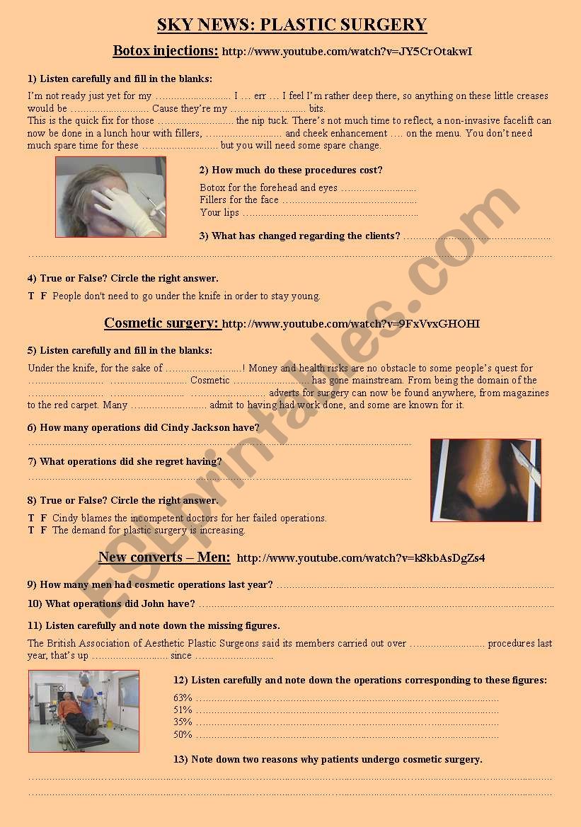 VIDEO: Cosmetic Surgery worksheet