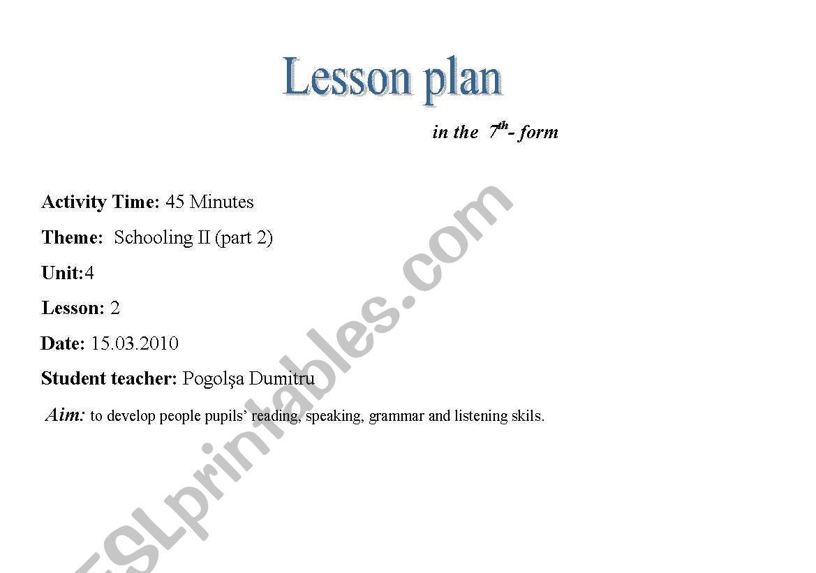 English worksheets: Vocational Schools - Lesson Plan
