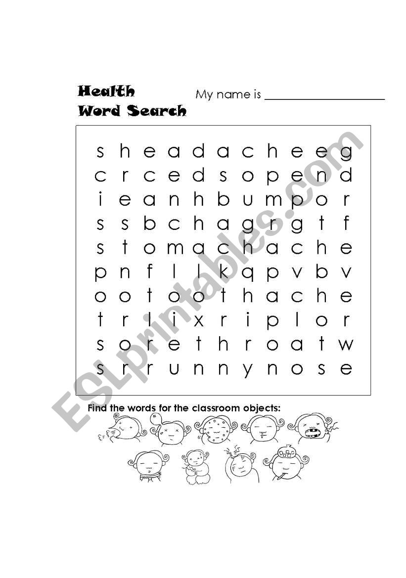 health crossword worksheet