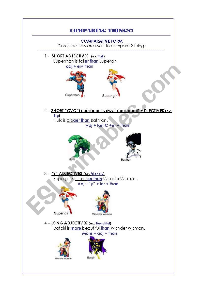 Superheroes Comparison worksheet