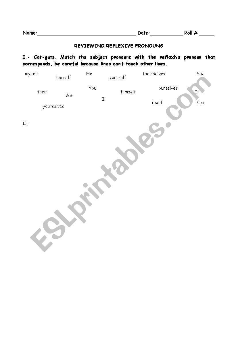Reflexive Pronouns Review worksheet