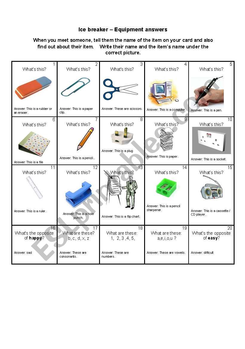 Common Classroom Items  worksheet