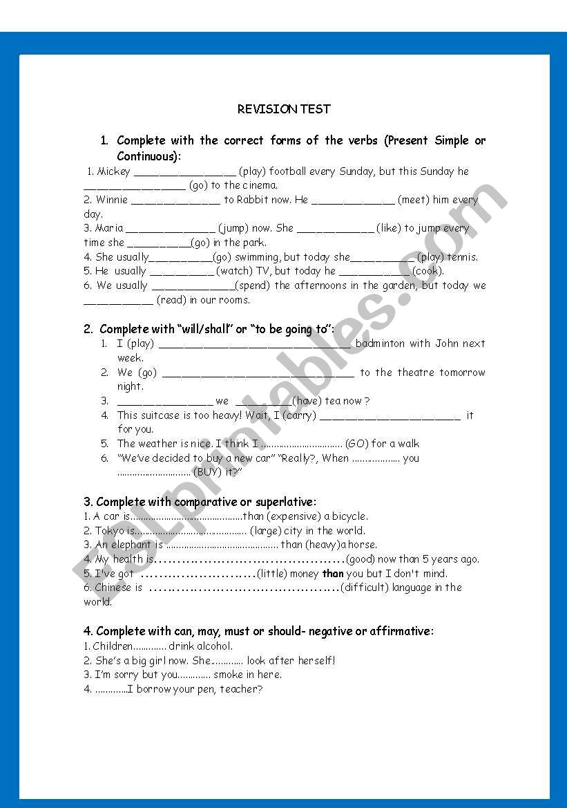 Revision test 1 worksheet