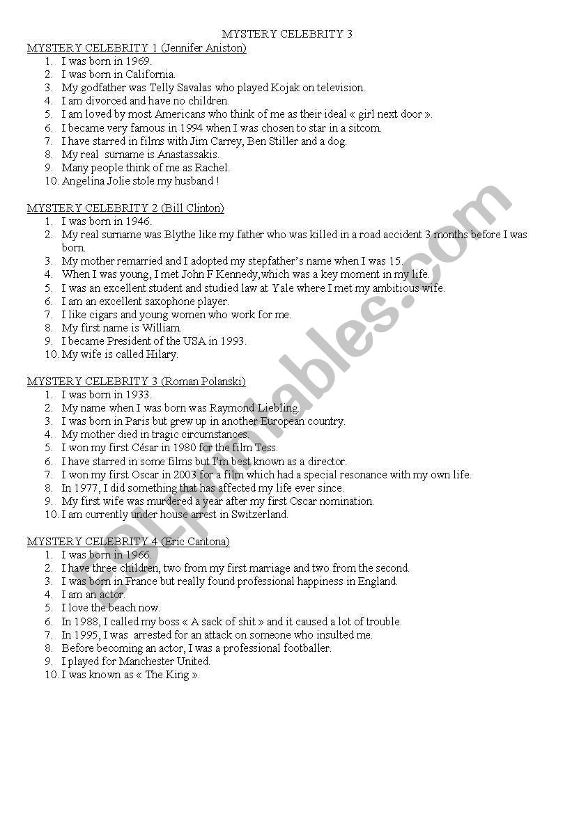 Mystery Celebrities 3 worksheet