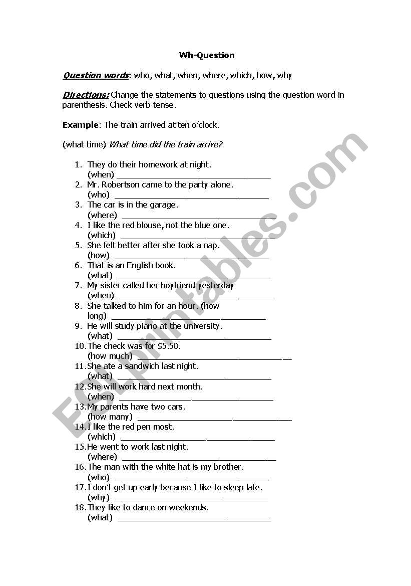 Wh-Question worksheet