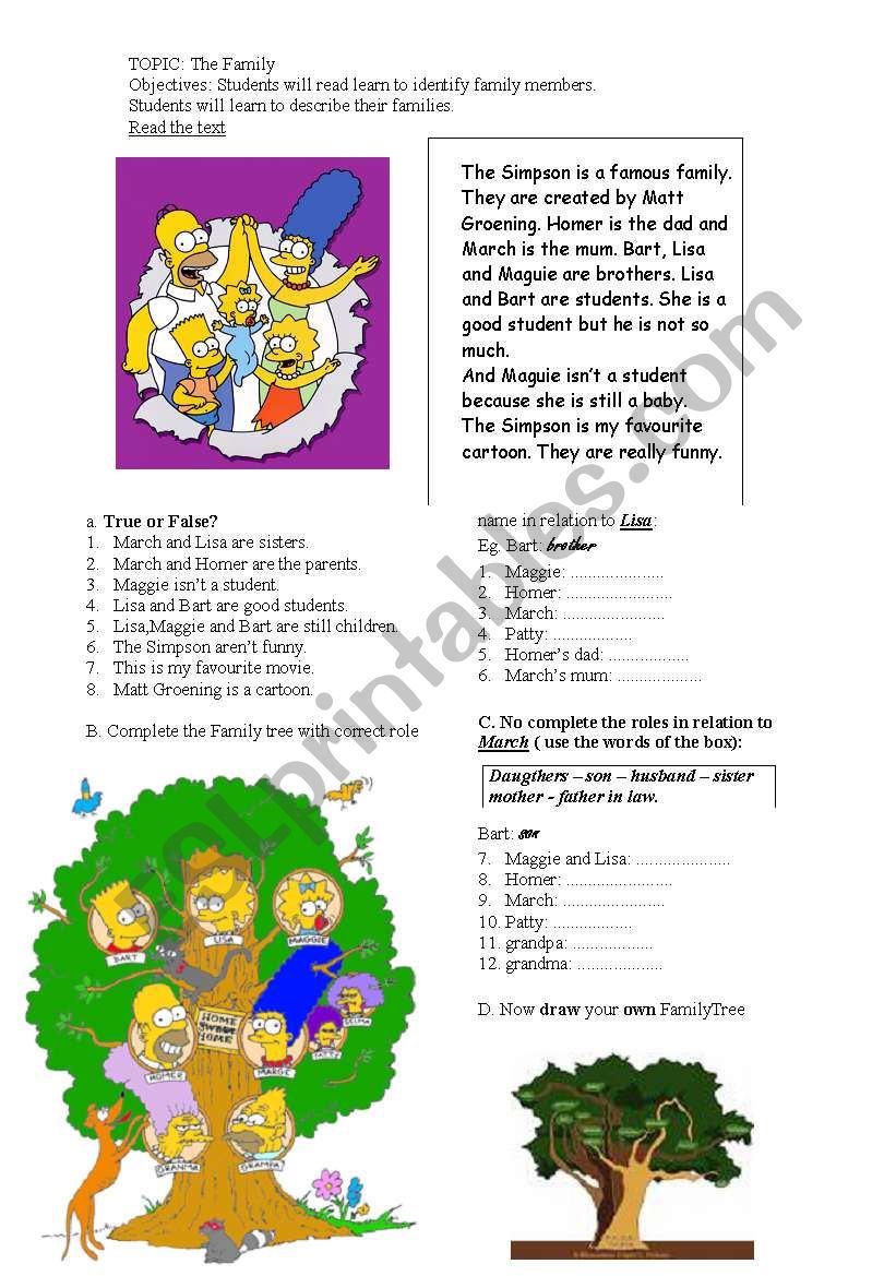 The Simpson family worksheet