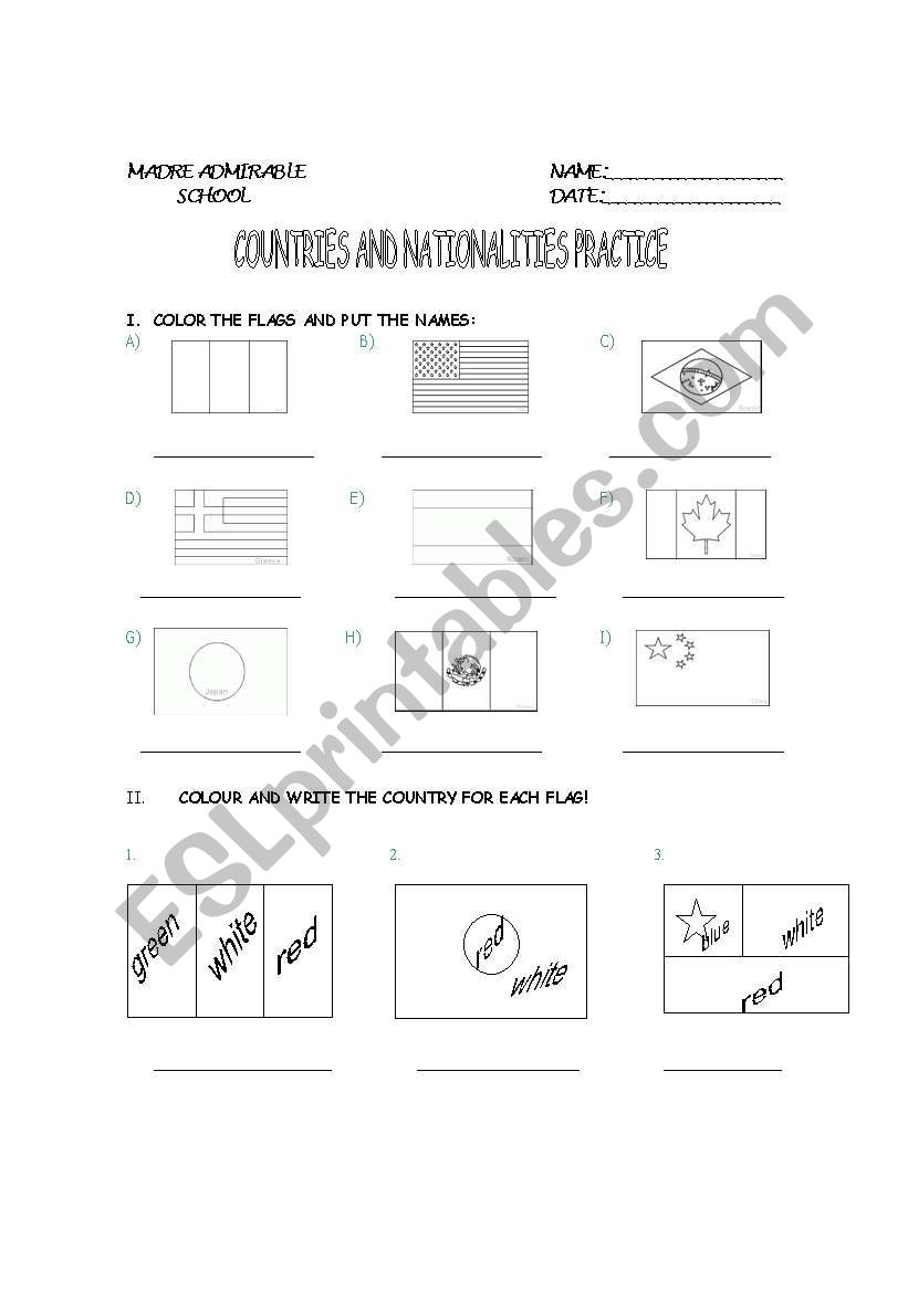 countries and nationalities worksheet