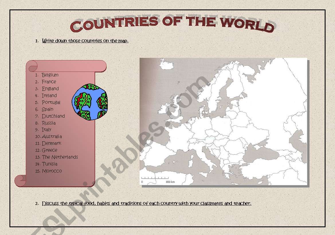 Countries of the world worksheet