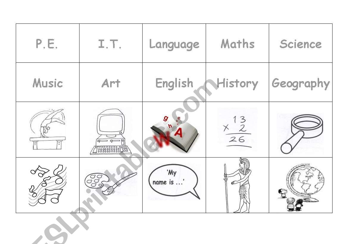 subjects worksheet